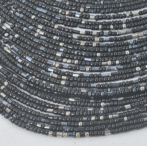 Multi Layer Beaded Necklace And Earring Set Statement Jewelry Black W Blue NEW - Picture 2 of 7